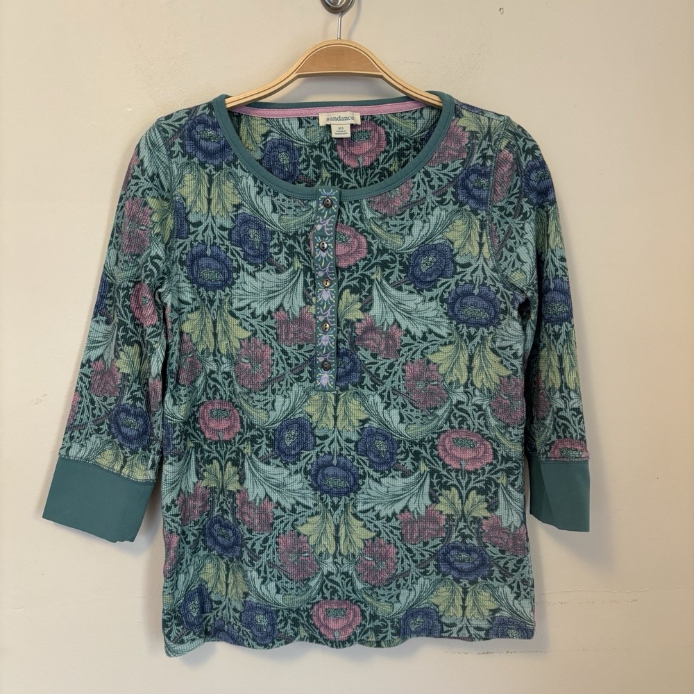 Sundance Cordelia Bloom Cotton Henley Thermal Top Floral‎ Boho XS